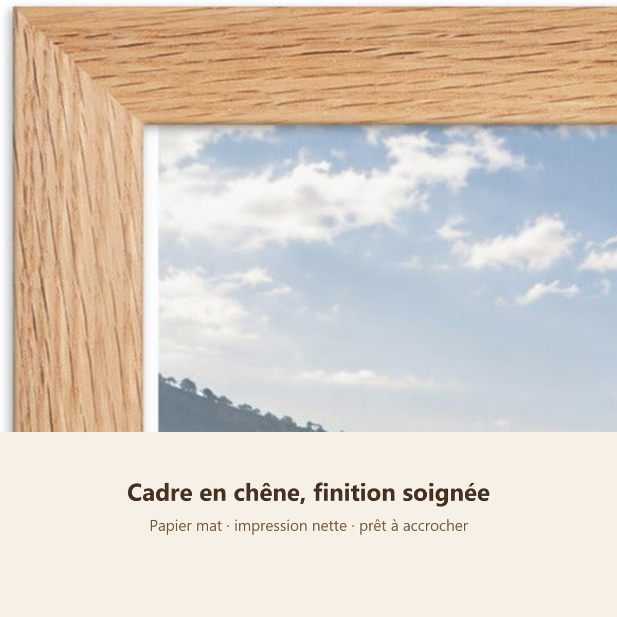 Poster Encadré Rizières en Terrasses - Affiche Nature Montagne Verdoyante Cadre Chêne - Décoration Murale