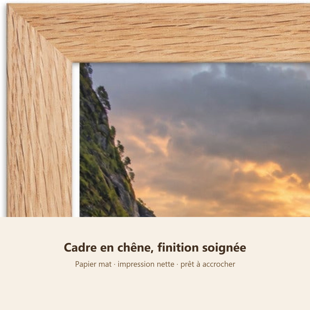 Poster Encadré Fjord Norvégien - Affiche Nature Montagne Cascade Cadre Chêne - Décoration Murale