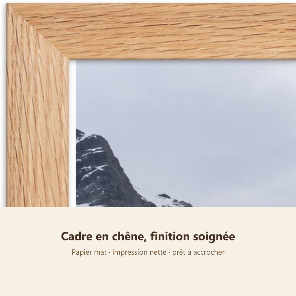 Poster Encadré Glacier - Affiche Nature Montagnes Enneigées Cadre Chêne - Décoration Murale