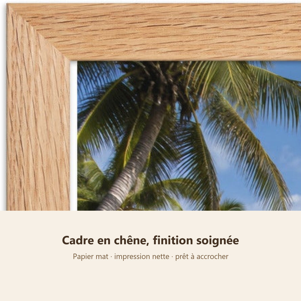 Poster Encadré Plage Tropicale - Affiche Nature Seychelles Cadre Chêne - Décoration Murale
