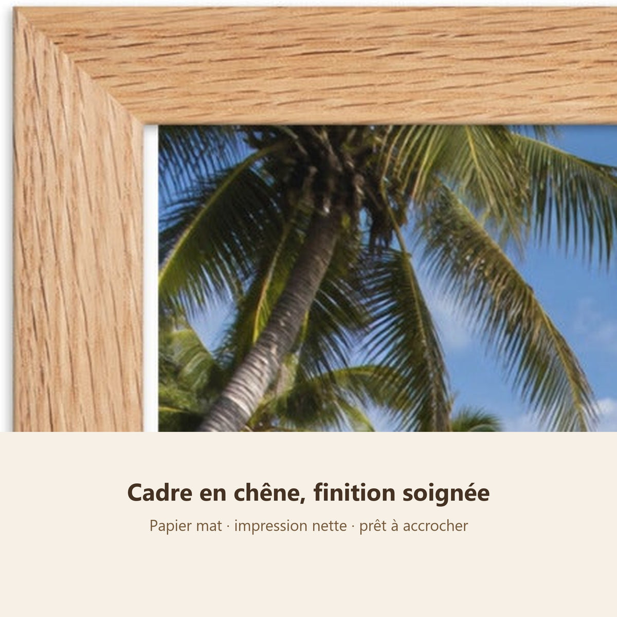 Poster Encadré Plage Tropicale - Affiche Nature Seychelles Cadre Chêne - Décoration Murale