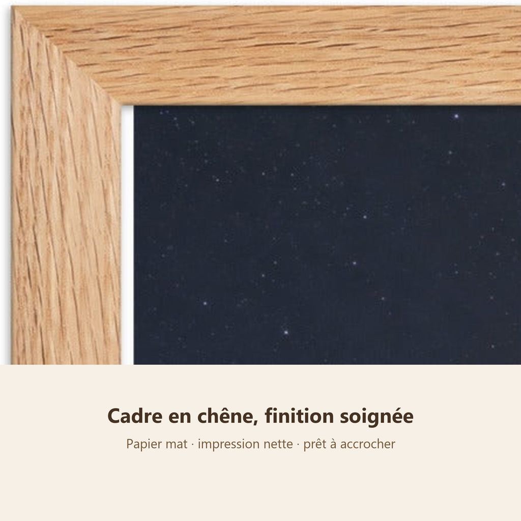 Poster Encadré Volcan de Nuit - Affiche Nature Éruption Cadre Chêne - Décoration Murale