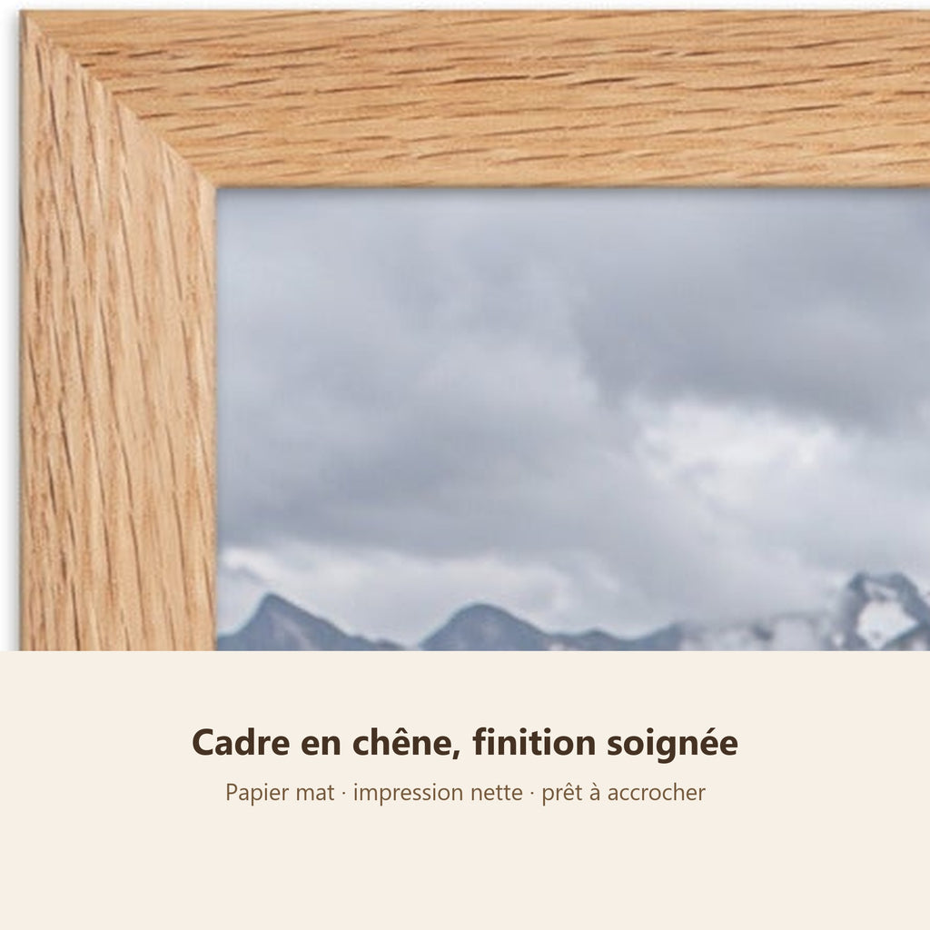 Poster Encadré Prairie alpine en fleurs - Affiche Nature Cadre Chêne - Décoration Murale