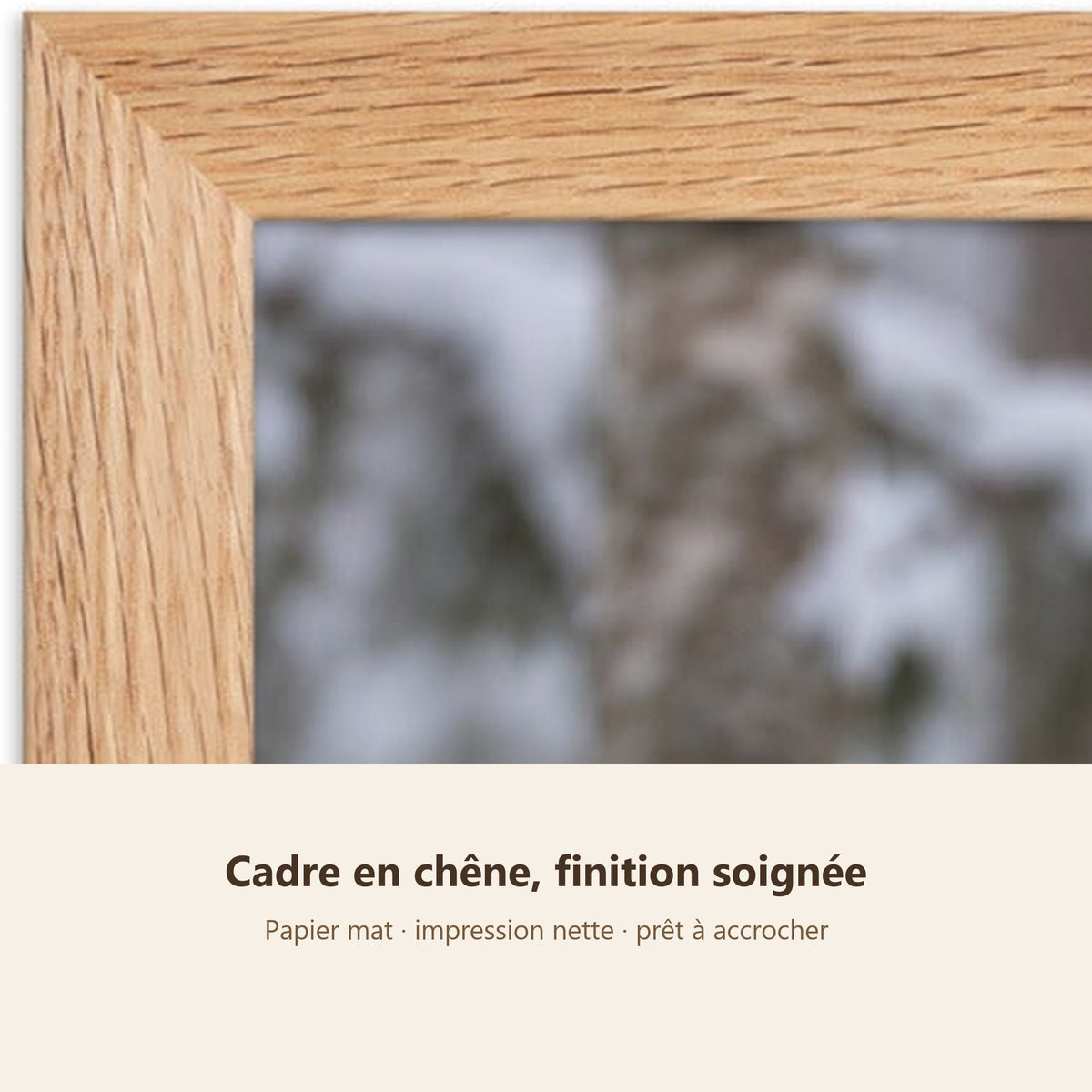 Poster Encadré Renard dans la neige - Affiche Animaux Sauvages Cadre Chêne - Décoration Murale