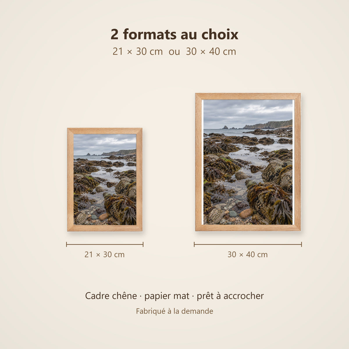 Poster Encadré Côte à marée basse - Affiche Nature Cadre Chêne - Décoration Murale