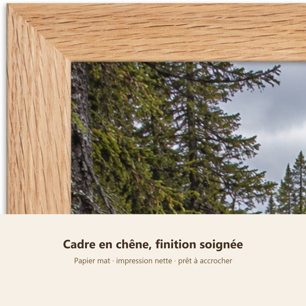 Poster Encadré Lac boréal - Affiche Nature Cadre Chêne - Décoration Murale