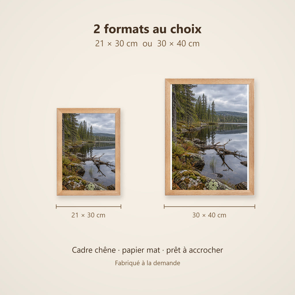 Poster Encadré Lac boréal - Affiche Nature Cadre Chêne - Décoration Murale