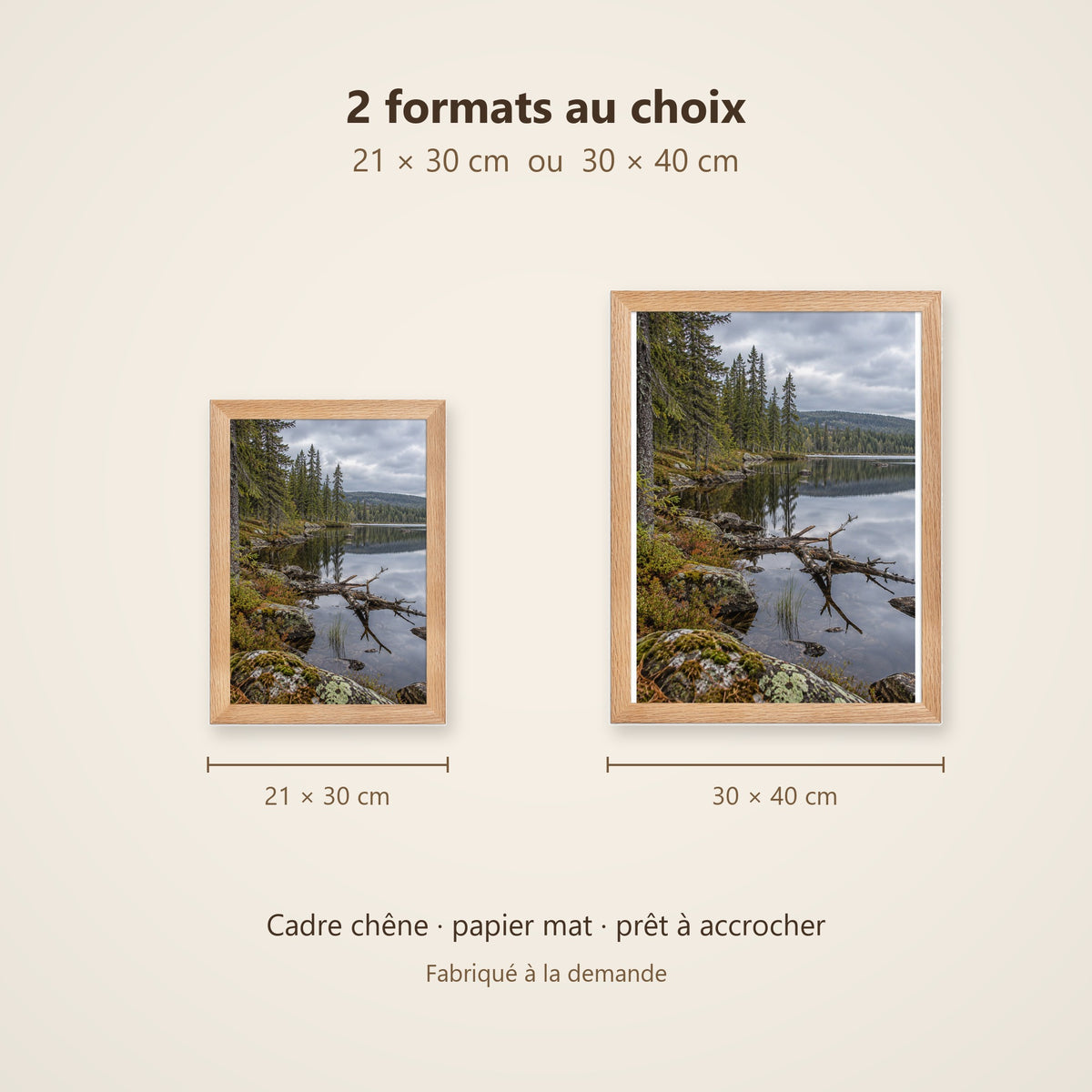 Poster Encadré Lac boréal - Affiche Nature Cadre Chêne - Décoration Murale
