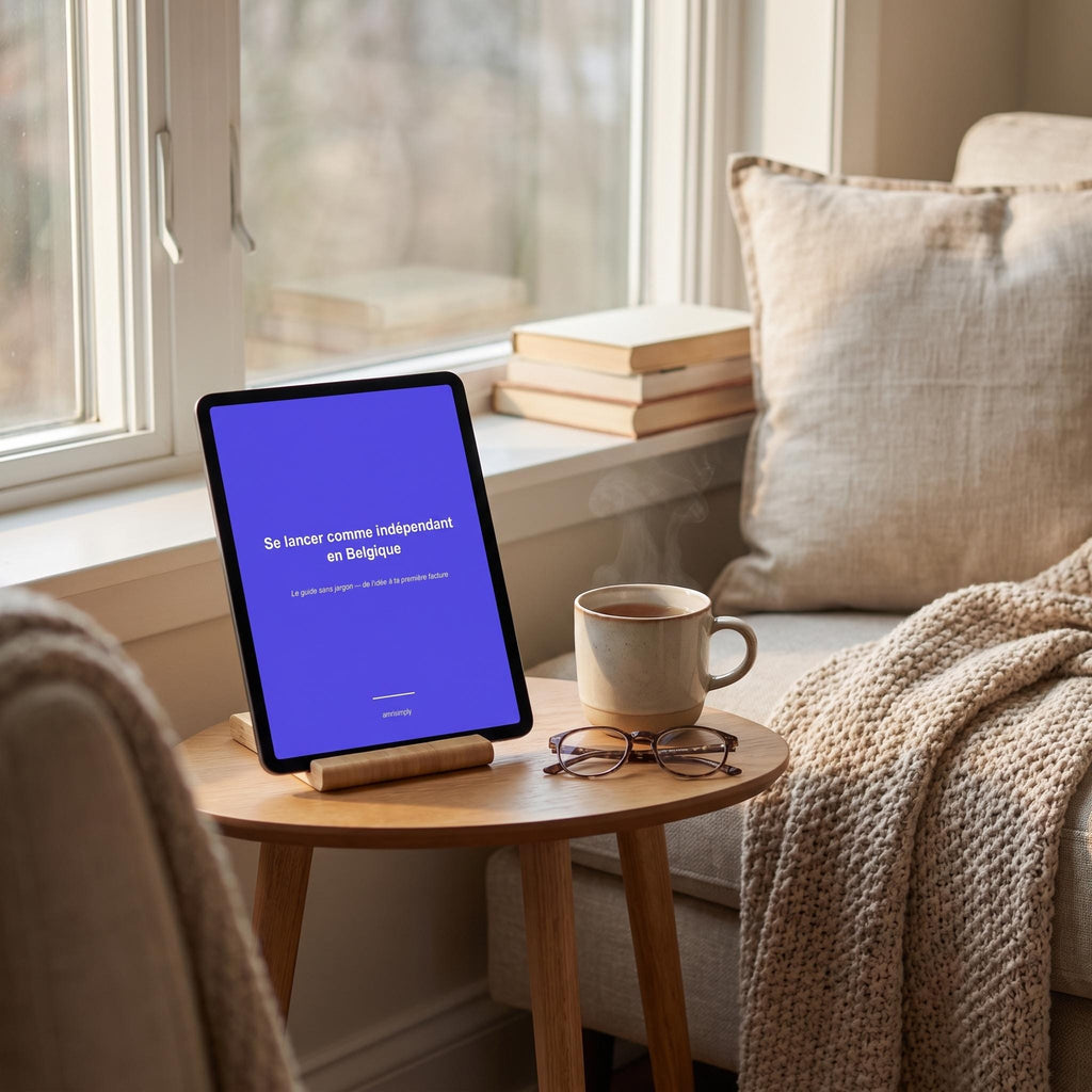 Tablette affichant la couverture du guide, posée près d'un fauteuil et d'une fenêtre