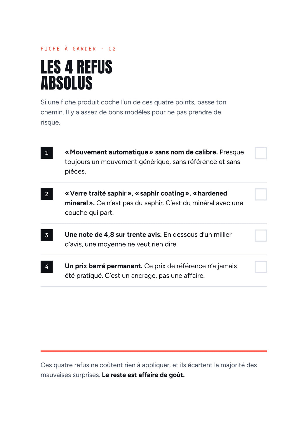 Fiche à garder « Les 4 refus absolus » : les signaux qui disent passe ton chemin