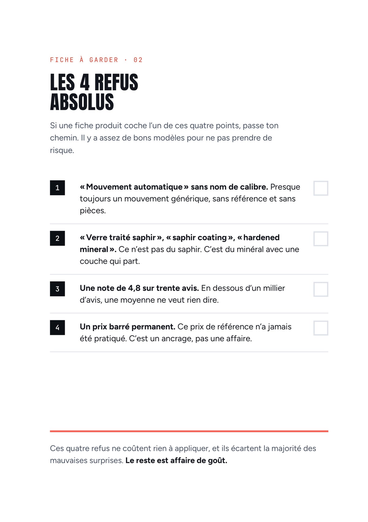 Fiche à garder « Les 4 refus absolus » : les signaux qui disent passe ton chemin