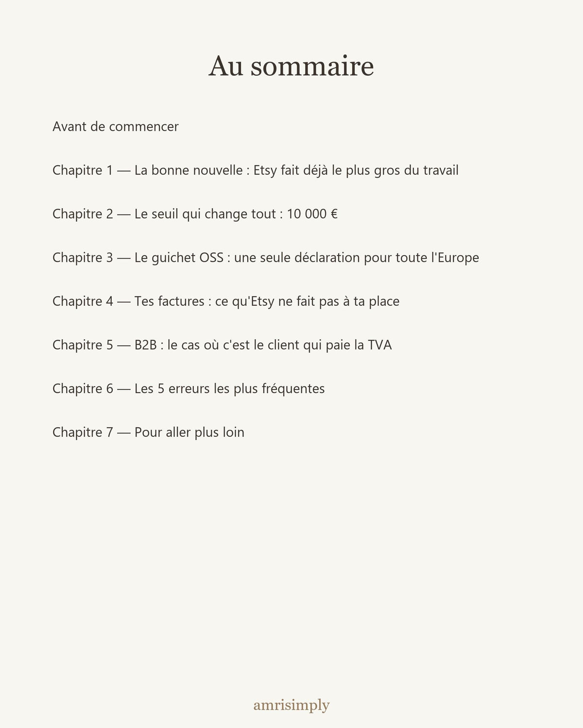 Au sommaire : les chapitres du guide sur la TVA, l'OSS et les factures
