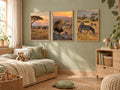 Lot Savane Dorée - 3 Posters Encadrés Nature Afrique - Cadre Chêne