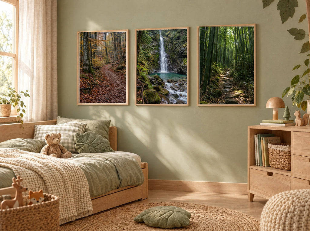 Lot Forêts Apaisantes - 3 Posters Encadrés Nature Forêt - Cadre Chêne