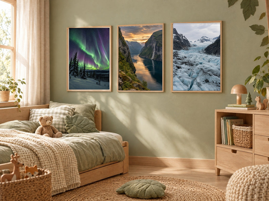Lot Grand Nord - 3 Posters Encadrés Nature Arctique - Cadre Chêne