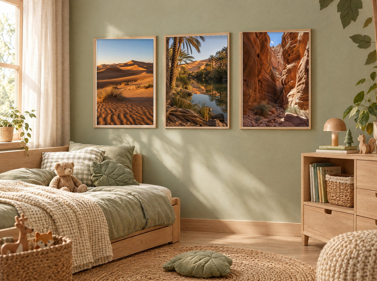 Lot Couleurs du Désert - 3 Posters Encadrés Nature Désert - Cadre Chêne