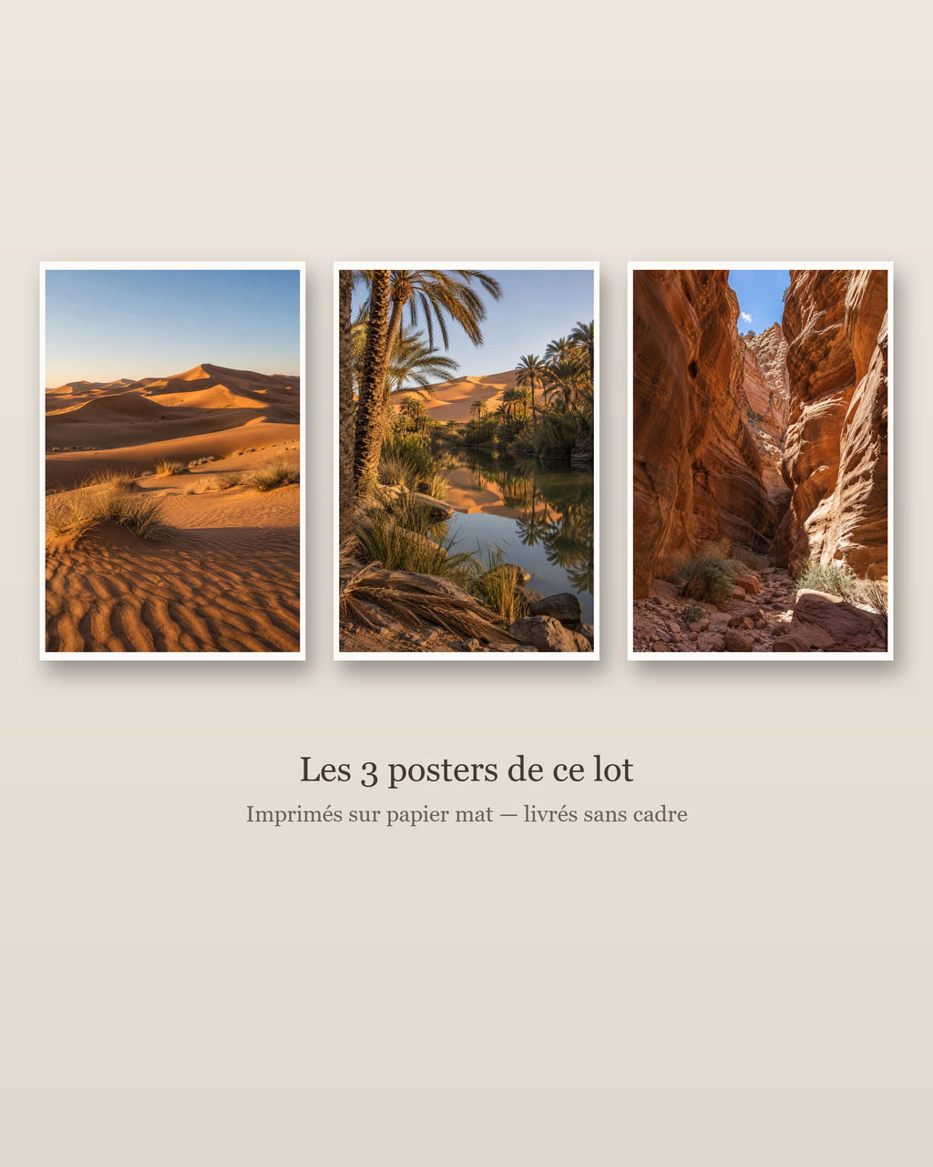 Lot Couleurs du Désert - 3 Posters Sans Cadre Nature Désert - Papier Mat
