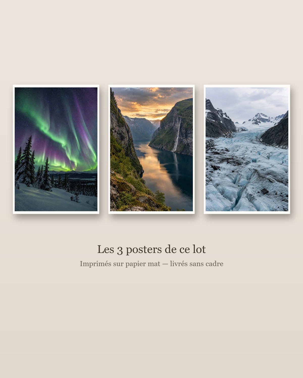 Lot Grand Nord - 3 Posters Sans Cadre Nature Arctique - Papier Mat