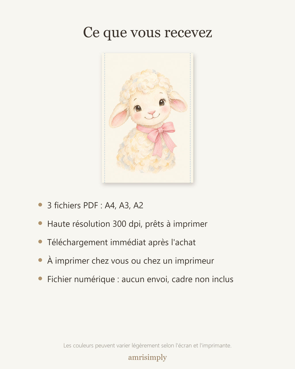Poster Agneau à Imprimer - Animal Tout Doux - Décoration Chambre Enfant Aquarelle - Téléchargement Numérique