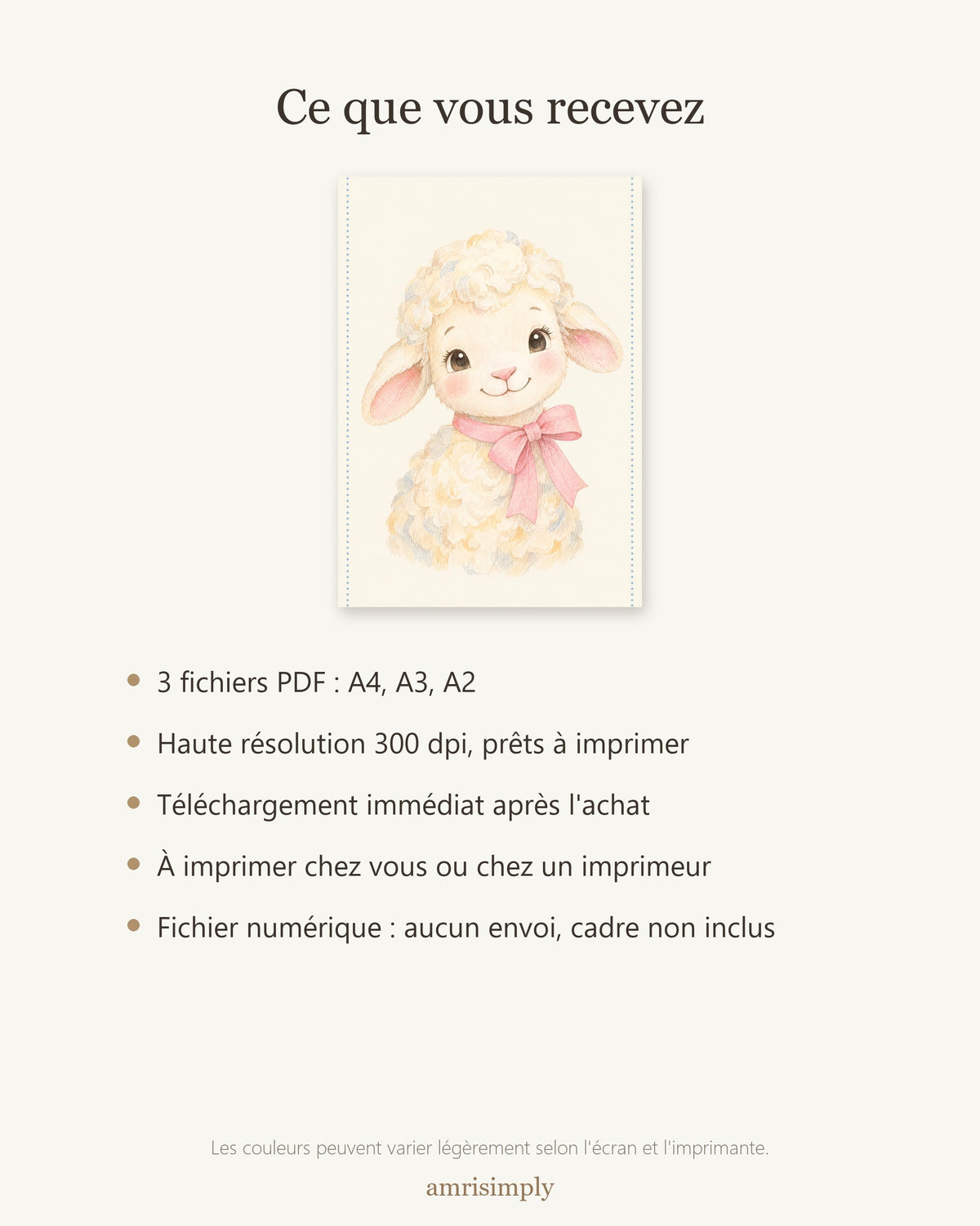 Poster Agneau à Imprimer - Animal Tout Doux - Décoration Chambre Enfant Aquarelle - Téléchargement Numérique