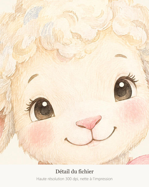 Poster Agneau à Imprimer - Animal Tout Doux - Décoration Chambre Enfant Aquarelle - Téléchargement Numérique