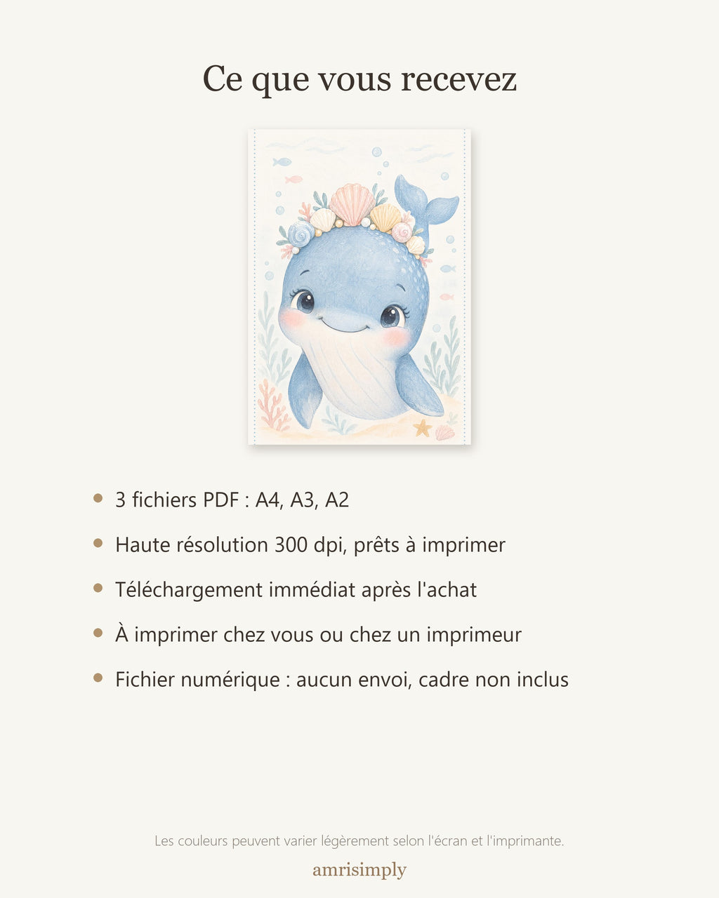 Poster Baleine à Imprimer - Animal Polaire - Décoration Chambre Enfant Aquarelle - Téléchargement Numérique