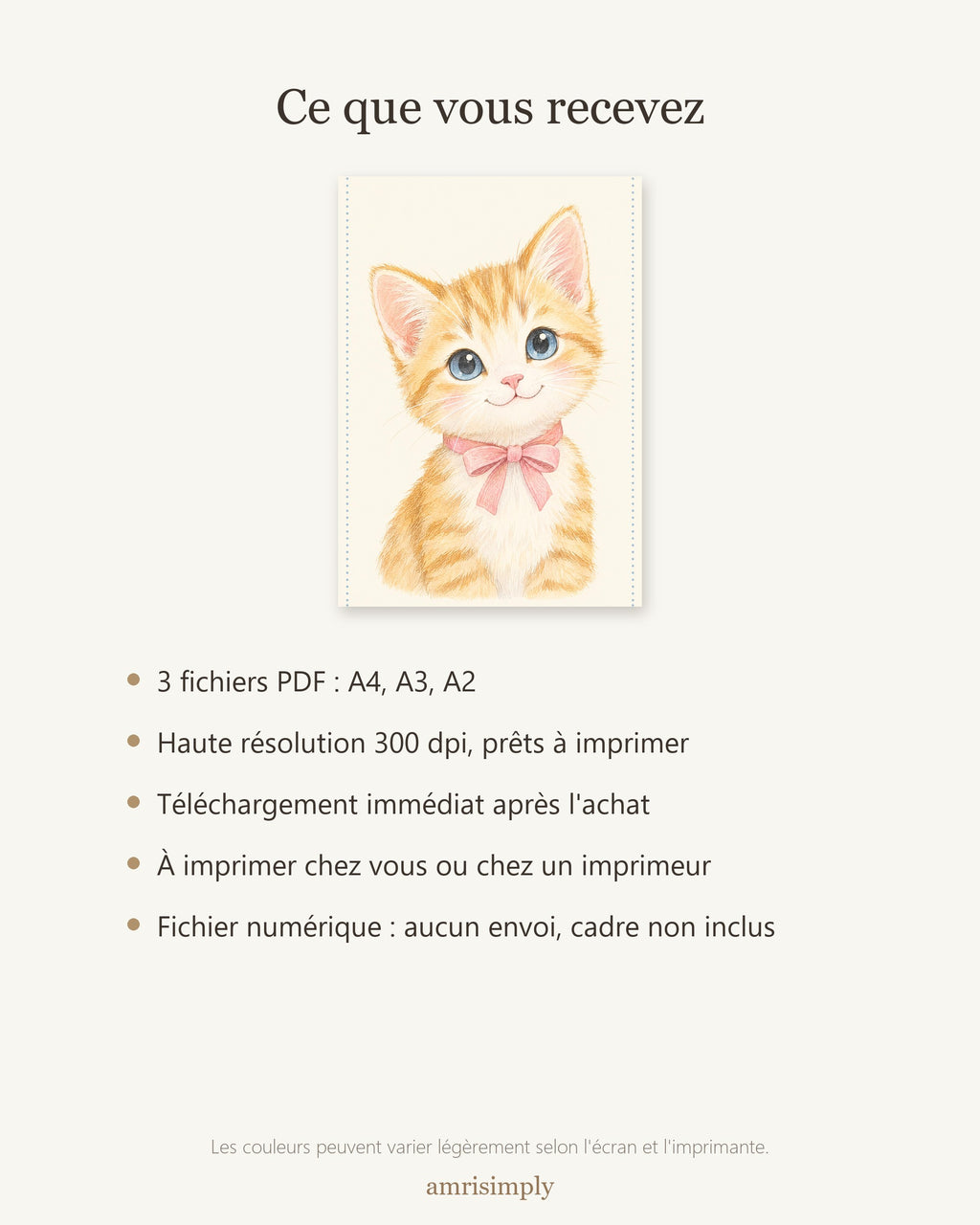 Poster Chaton à Imprimer - Animal Tout Doux - Décoration Chambre Enfant Aquarelle - Téléchargement Numérique