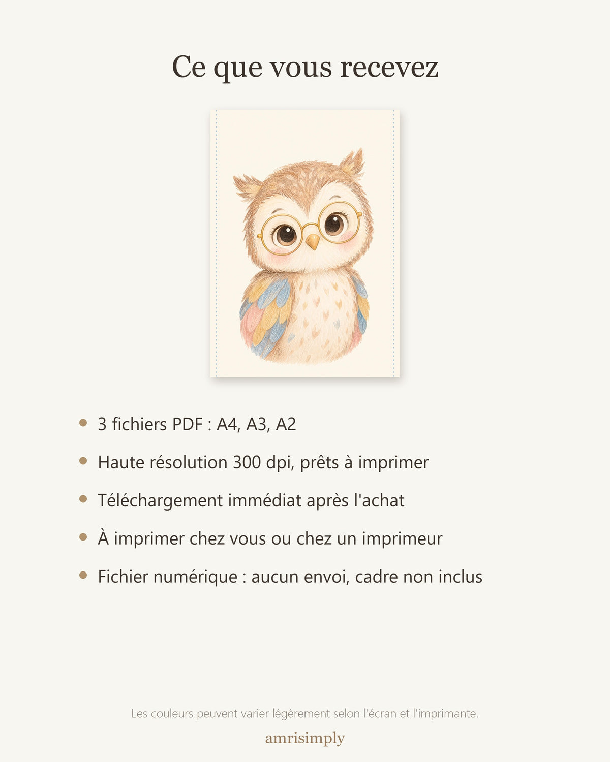 Poster Chouette à Imprimer - Animal de la Nuit - Décoration Chambre Enfant Aquarelle - Téléchargement Numérique