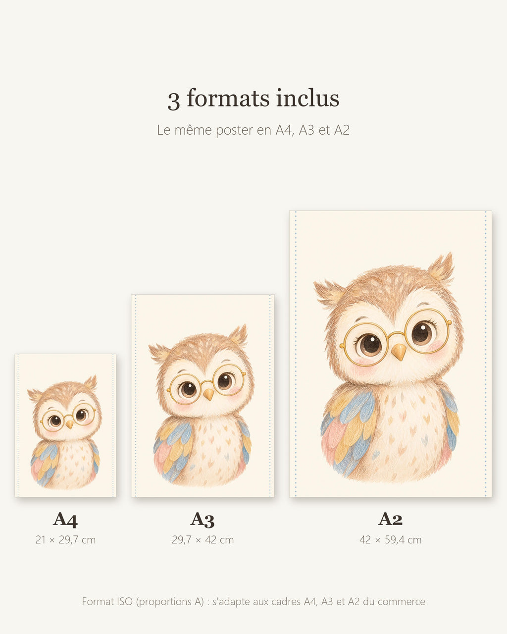 Poster Chouette à Imprimer - Animal de la Nuit - Décoration Chambre Enfant Aquarelle - Téléchargement Numérique