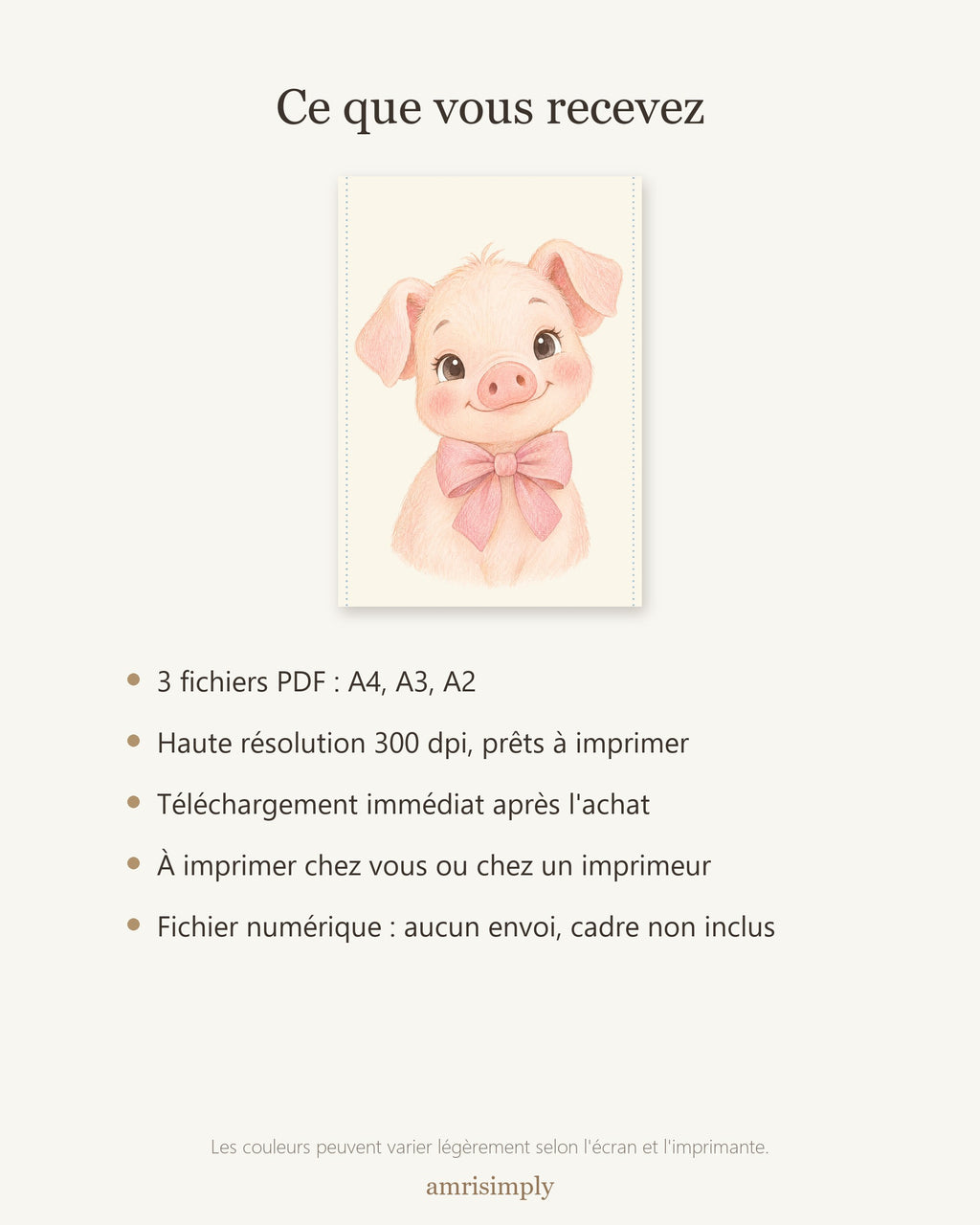Poster Cochonnet à Imprimer - Animal de la Ferme - Décoration Chambre Enfant Aquarelle - Téléchargement Numérique