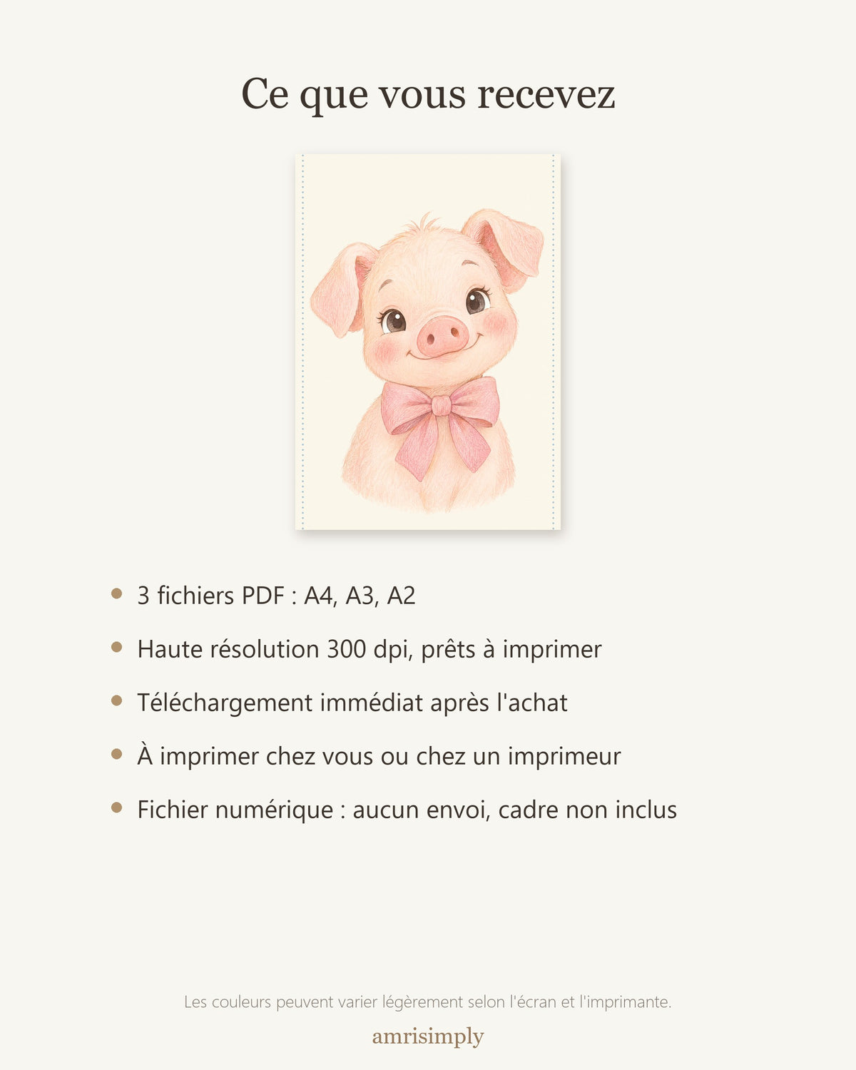 Poster Cochonnet à Imprimer - Animal de la Ferme - Décoration Chambre Enfant Aquarelle - Téléchargement Numérique