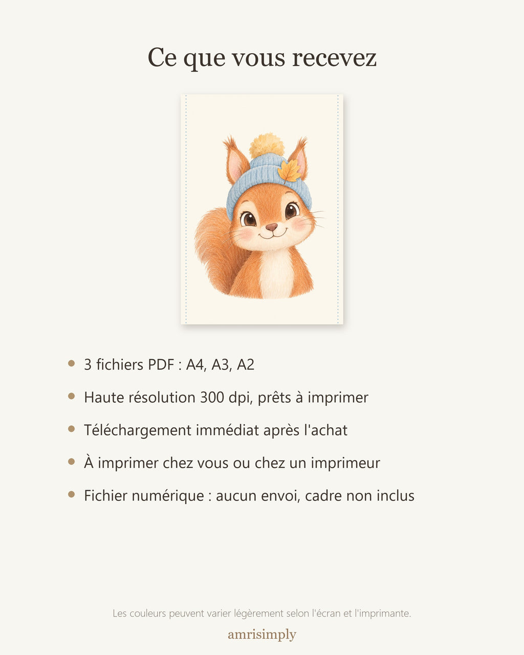 Poster Écureuil à Imprimer - Animal de la Forêt - Décoration Chambre Enfant Aquarelle - Téléchargement Numérique