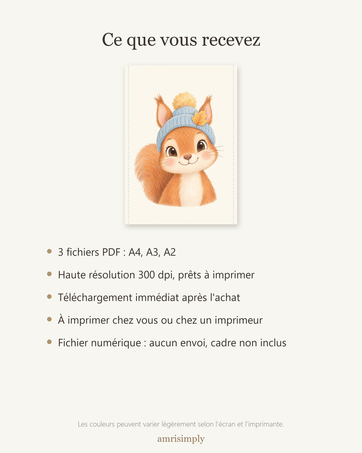 Poster Écureuil à Imprimer - Animal de la Forêt - Décoration Chambre Enfant Aquarelle - Téléchargement Numérique