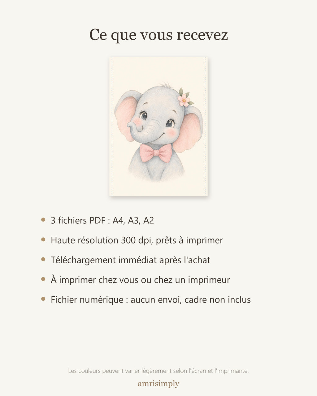 Poster Éléphanteau à Imprimer - Animal de la Savane - Décoration Chambre Enfant Aquarelle - Téléchargement Numérique