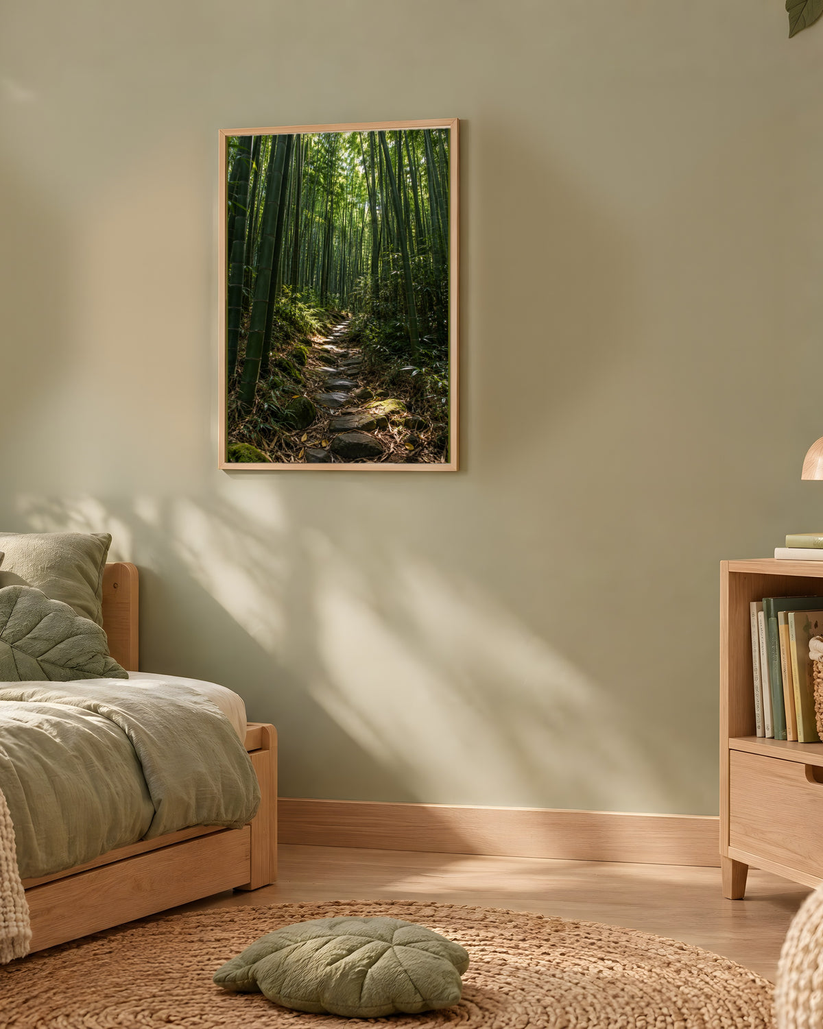 Poster Encadré Forêt de Bambous - Affiche Nature Zen Cadre Chêne - Décoration Murale