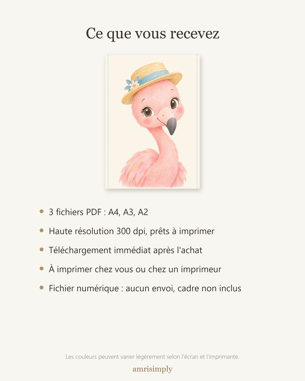 Poster Flamant Rose à Imprimer - Animal Tropical - Décoration Chambre Enfant Aquarelle - Téléchargement Numérique