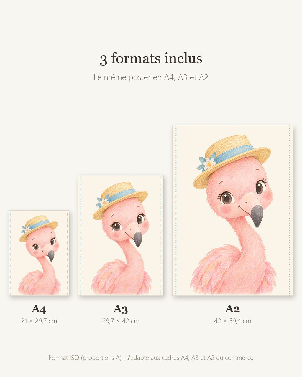 Poster Flamant Rose à Imprimer - Animal Tropical - Décoration Chambre Enfant Aquarelle - Téléchargement Numérique