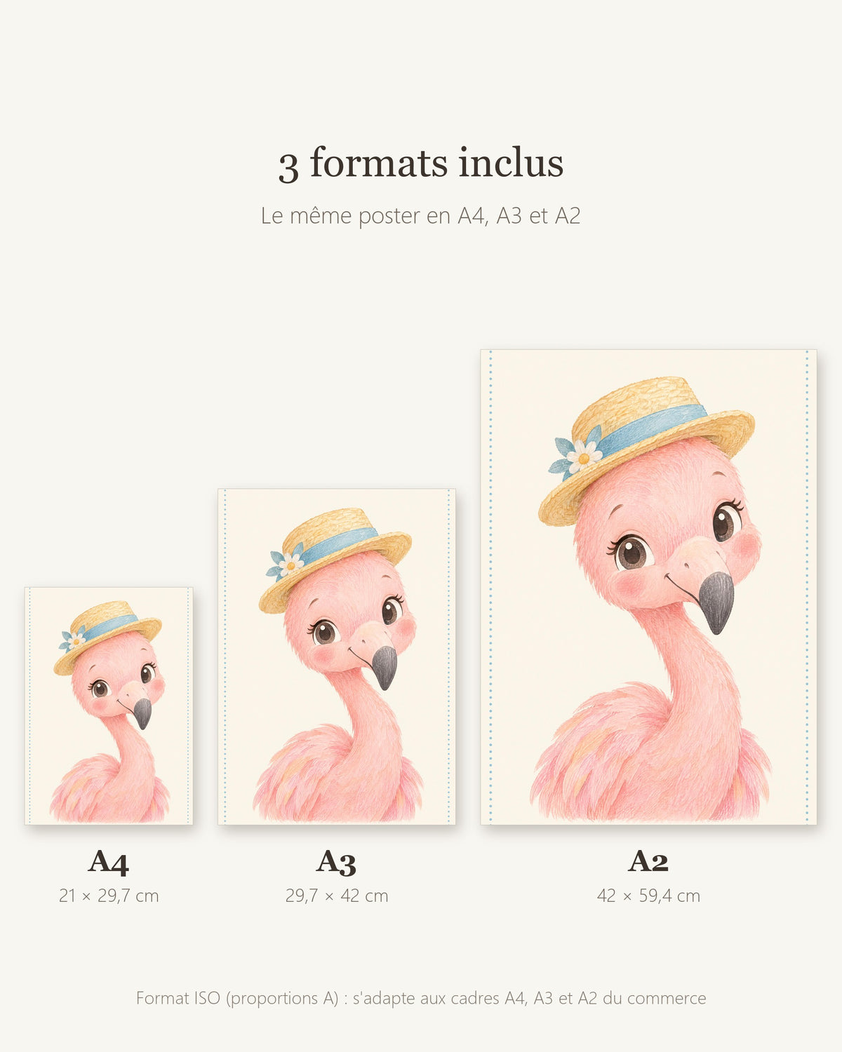 Poster Flamant Rose à Imprimer - Animal Tropical - Décoration Chambre Enfant Aquarelle - Téléchargement Numérique