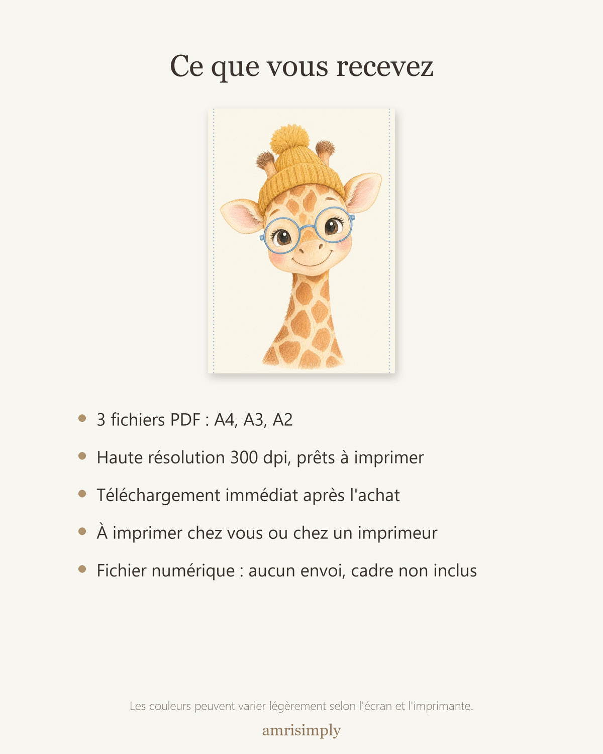 Poster Girafon à Imprimer - Animal de la Savane - Décoration Chambre Enfant Aquarelle - Téléchargement Numérique