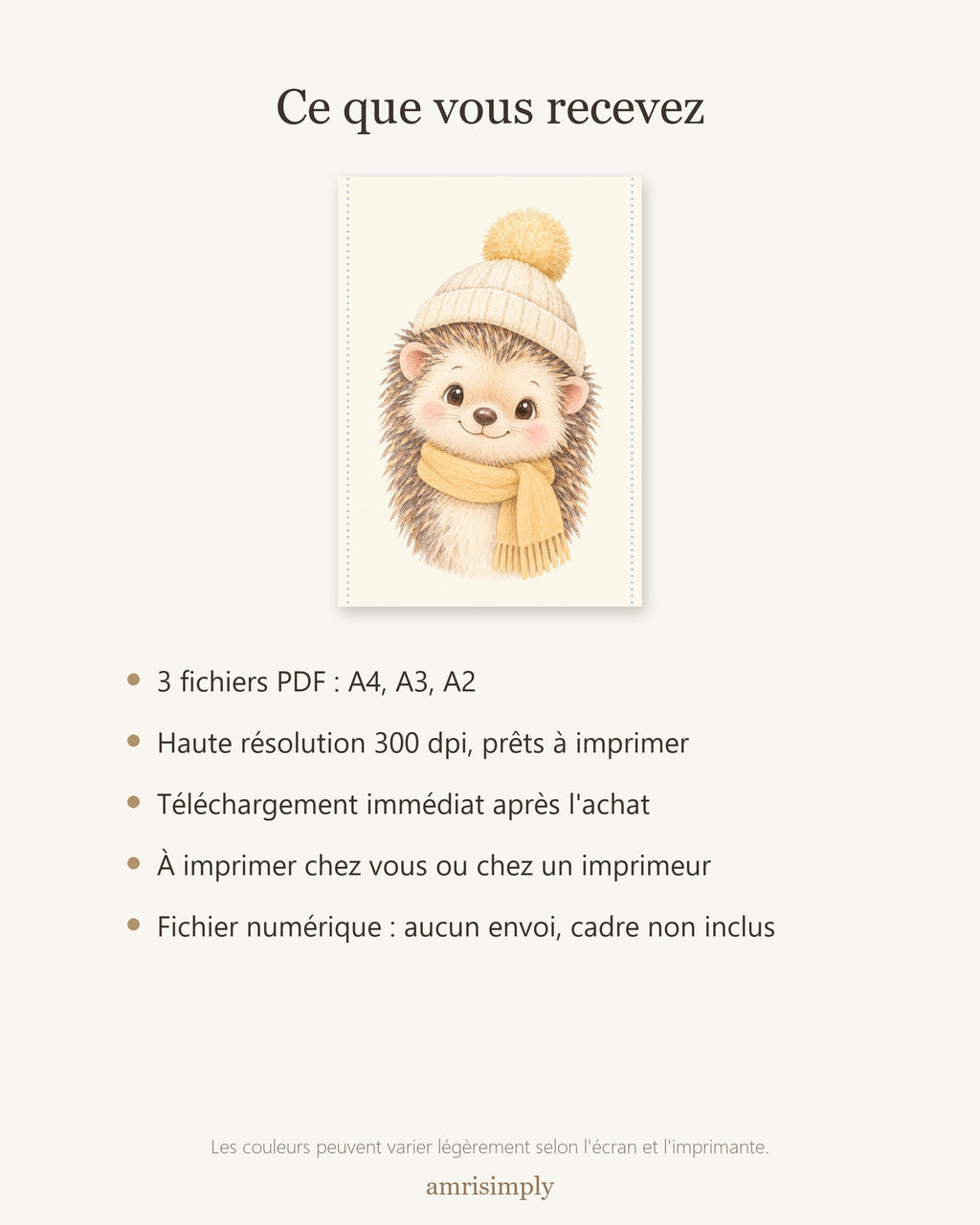 Poster Hérisson à Imprimer - Animal de la Nuit - Décoration Chambre Enfant Aquarelle - Téléchargement Numérique