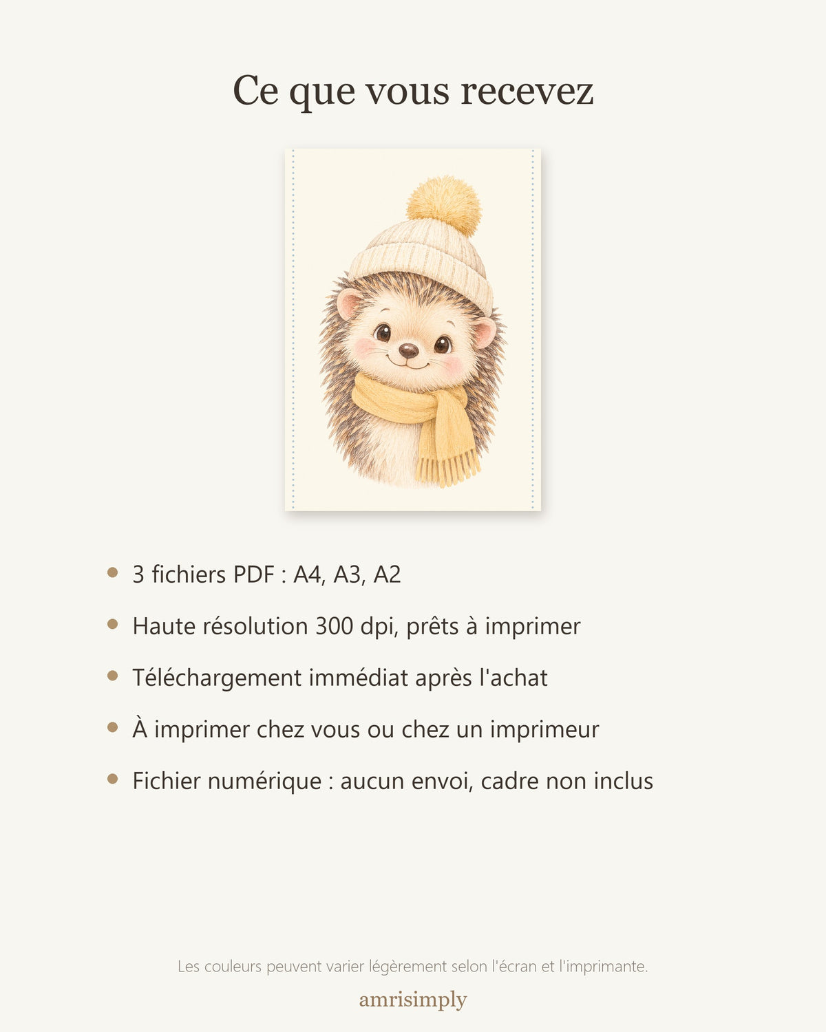 Poster Hérisson à Imprimer - Animal de la Nuit - Décoration Chambre Enfant Aquarelle - Téléchargement Numérique
