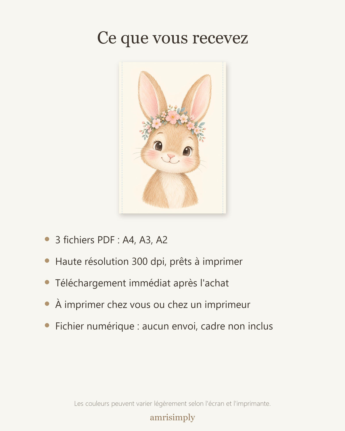 Poster Lapereau à Imprimer - Animal Tout Doux - Décoration Chambre Enfant Aquarelle - Téléchargement Numérique
