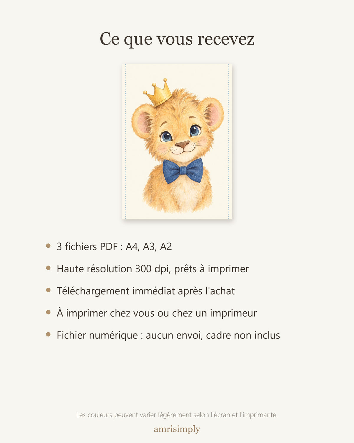 Poster Lionceau à Imprimer - Animal de la Savane - Décoration Chambre Enfant Aquarelle - Téléchargement Numérique