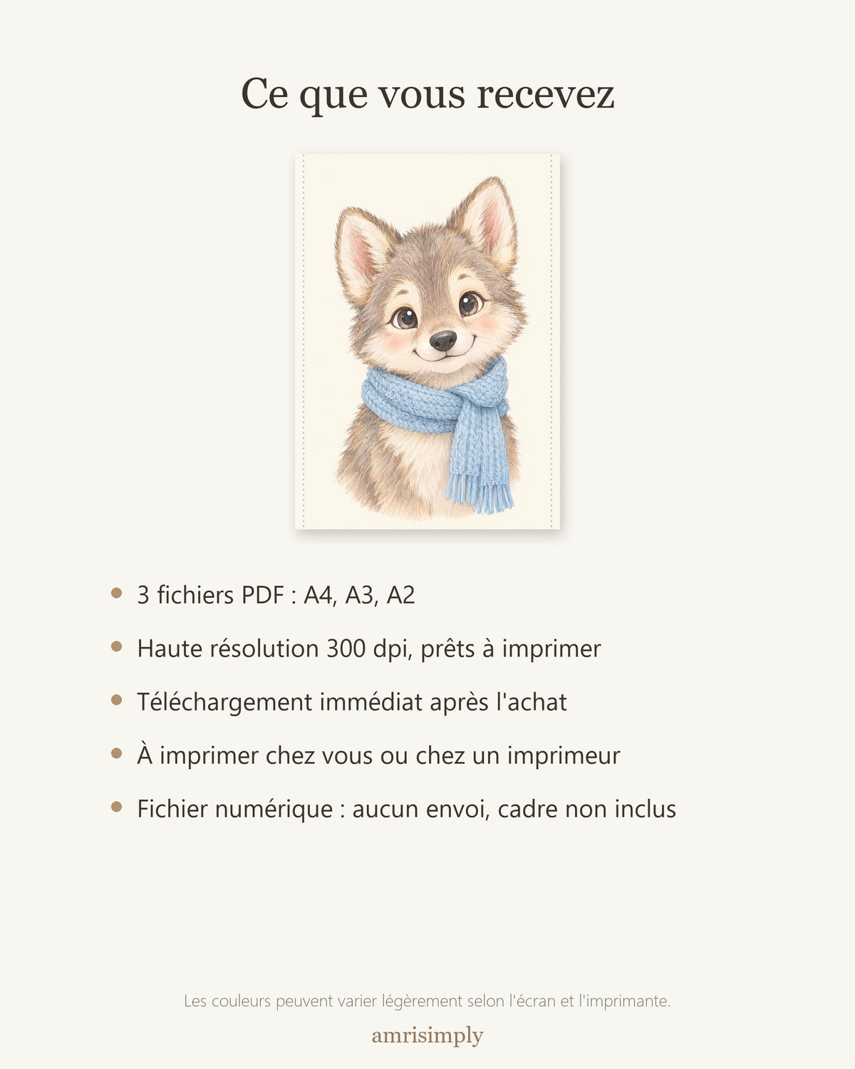 Poster Louveteau à Imprimer - Animal de la Nuit - Décoration Chambre Enfant Aquarelle - Téléchargement Numérique