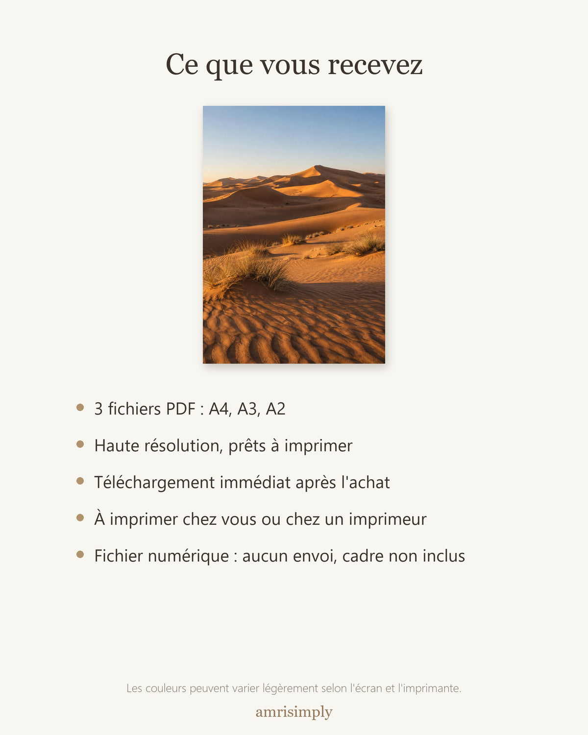 Poster Dunes du Désert à Imprimer - Affiche Nature - Décoration Murale - Téléchargement Numérique
