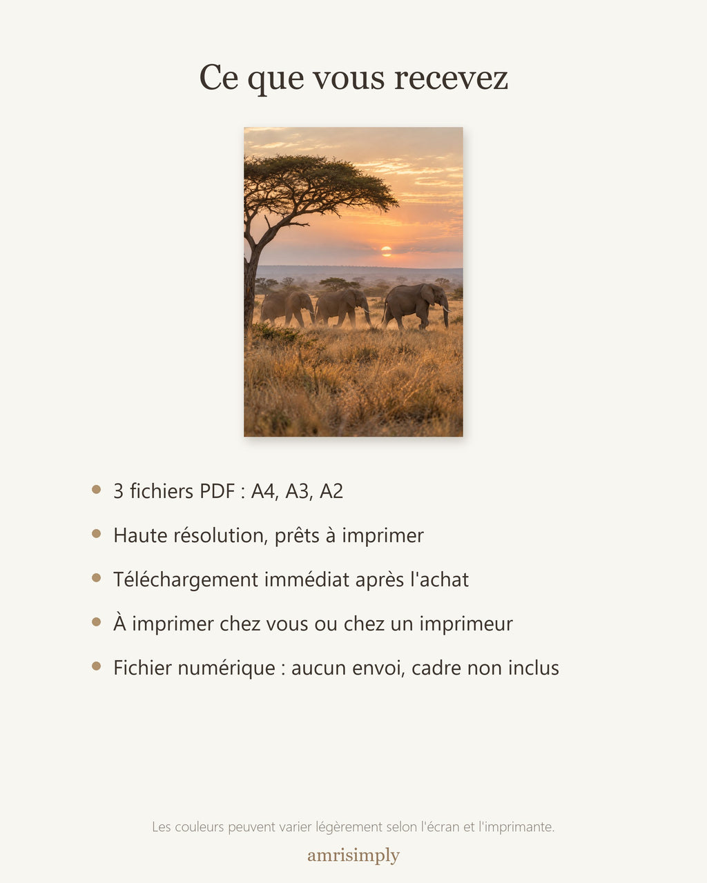 Poster Éléphants au Lever du Jour à Imprimer - Affiche Nature - Décoration Murale - Téléchargement Numérique