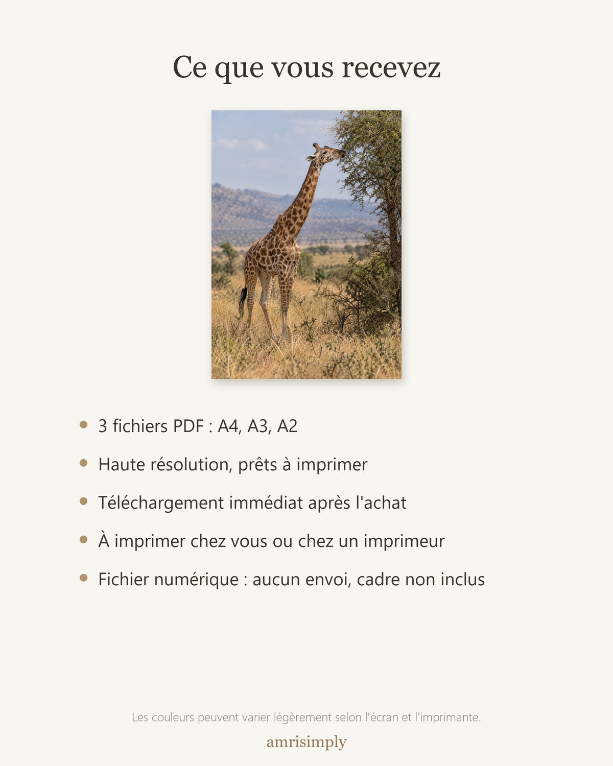 Poster Girafe à Imprimer - Affiche Nature - Décoration Murale - Téléchargement Numérique