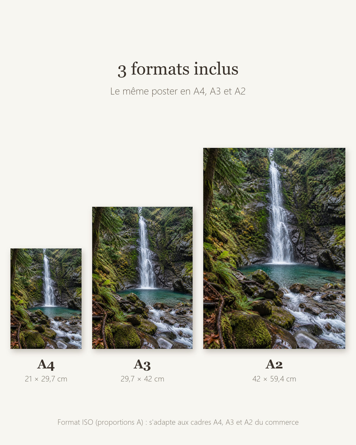 Poster Cascade en Forêt à Imprimer - Affiche Nature - Décoration Murale - Téléchargement Numérique