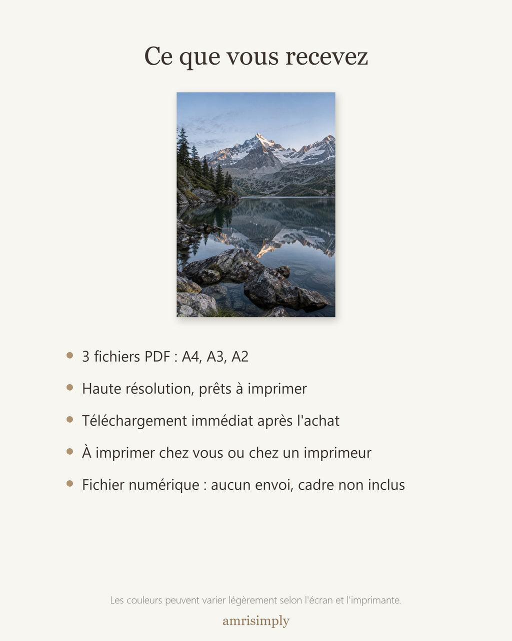 Poster Lac alpin à Imprimer - Affiche Nature - Décoration Murale - Téléchargement Numérique