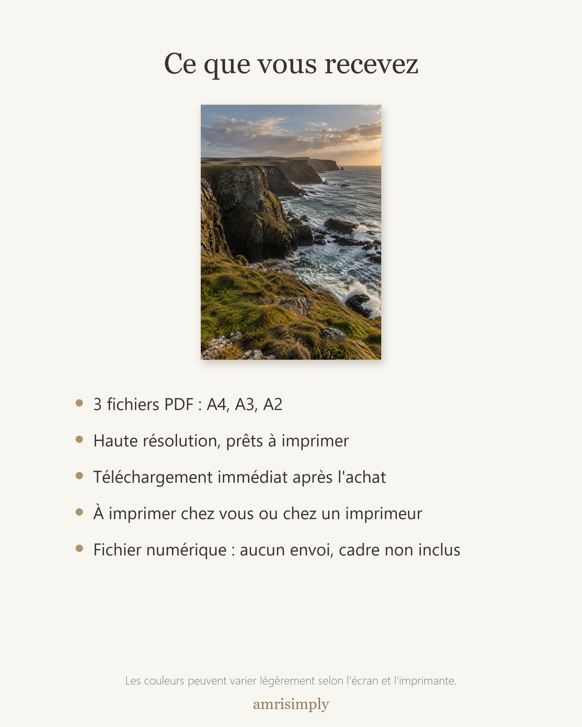 Poster Falaises Côtières à Imprimer - Affiche Nature - Décoration Murale - Téléchargement Numérique